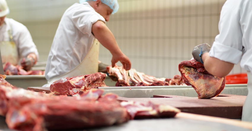 Butcher cutting meat