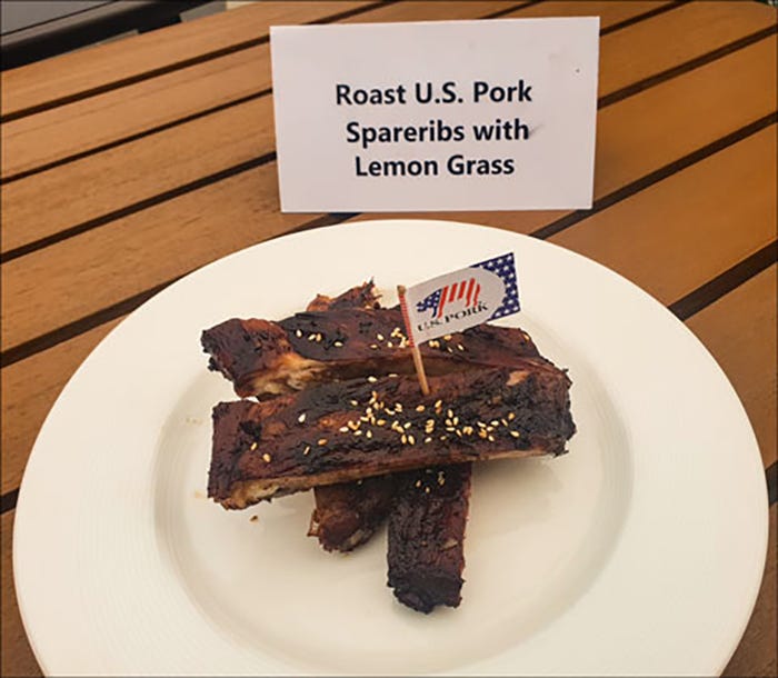 Roasted U.S. pork spareribs with lemon grass was one of several dishes offered at a tasting session at the seminar.