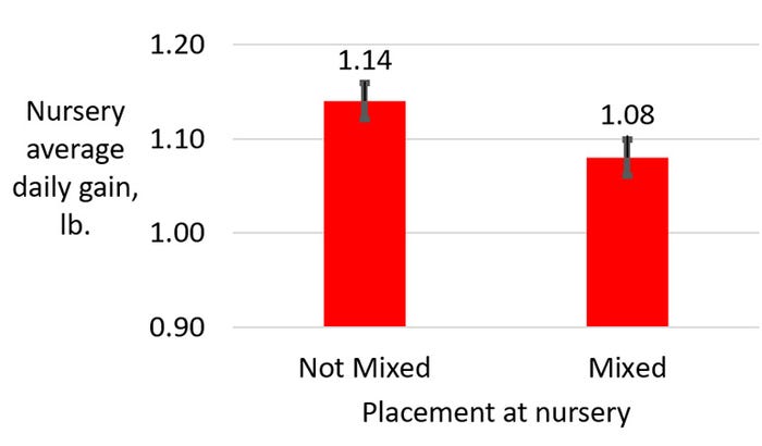 Figure 1: Effect of mixing at nursery placement on nursery growth performance.