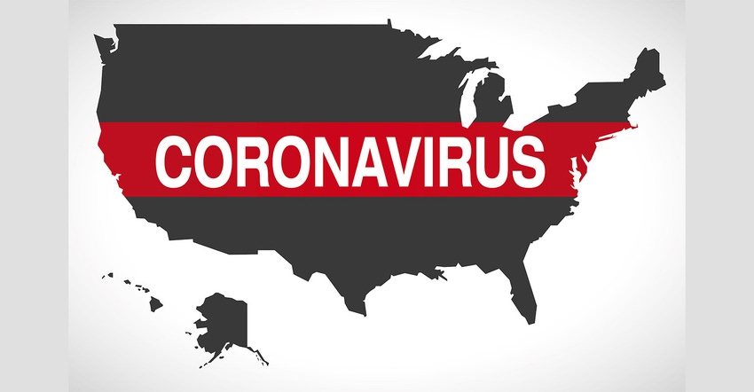 Illustration of the United States with coronavirus banner