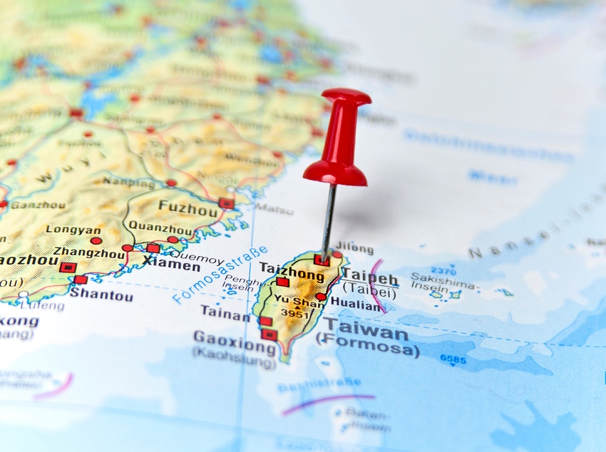 Map of Taiwan with a stick pin