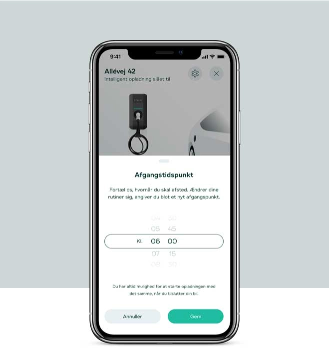 Screen dump af intelligent opladning i Clevers app