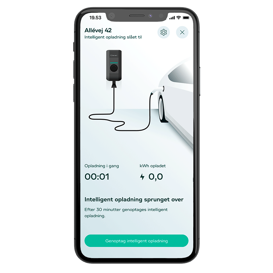Når din bil lader kan du trykke "genoptag intelligent opladning