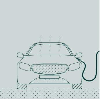 Illustration af bil, der opvarmer mens den er tilsluttet ladeboks.