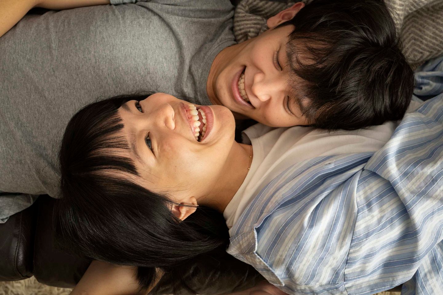 A couple laughing together