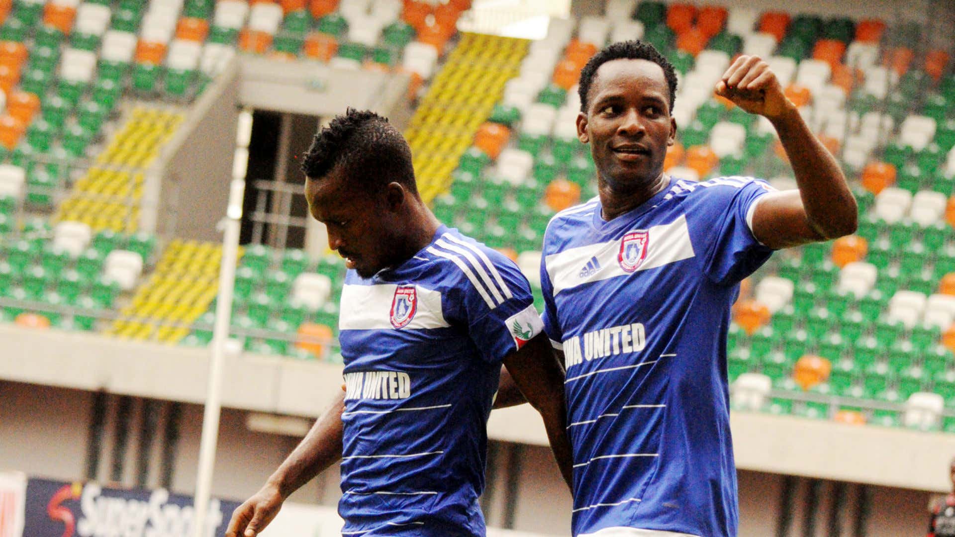 Hassan Babangida celebrate goal with team mate Olisema Cyril - Akwa United