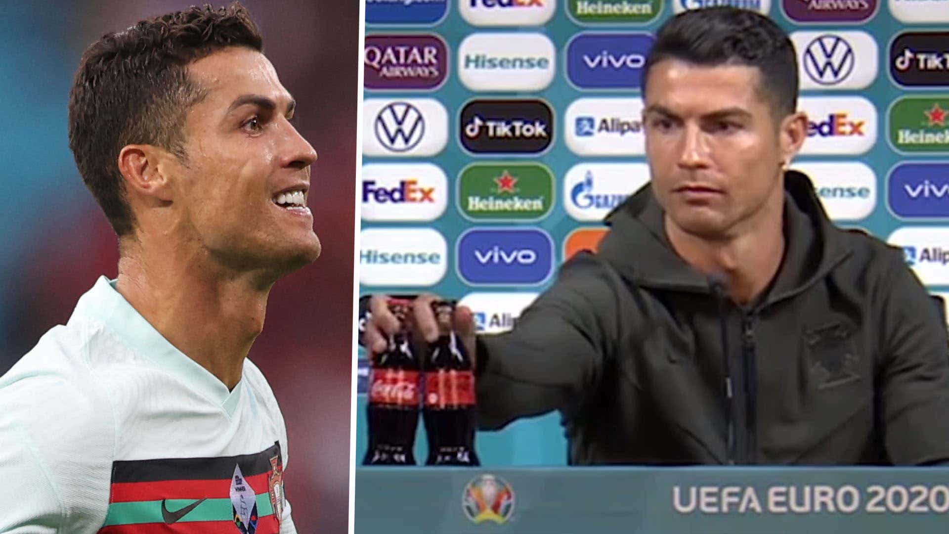 Cristiano Ronaldo Coca-Cola press conference composite Euro 2020