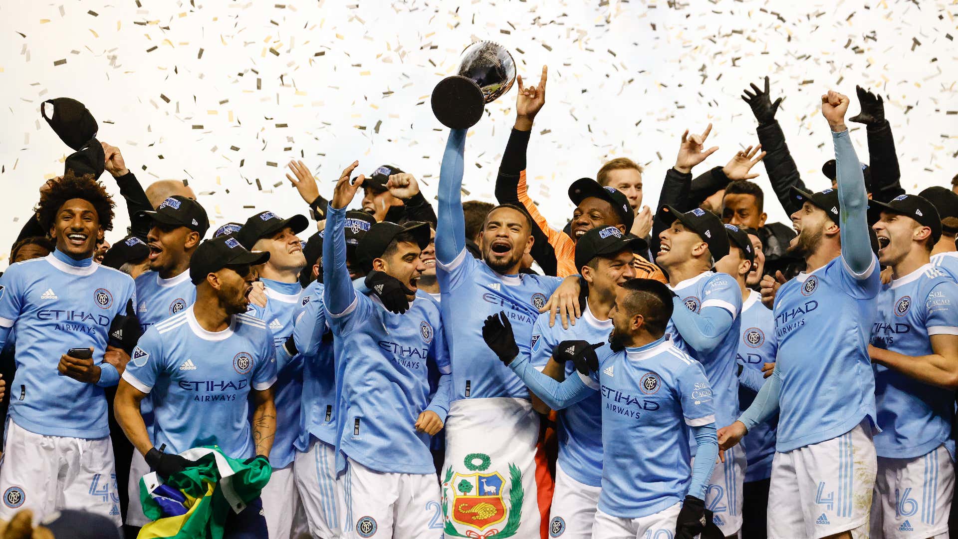 NYCFC trophy lift MLS Cup 2021