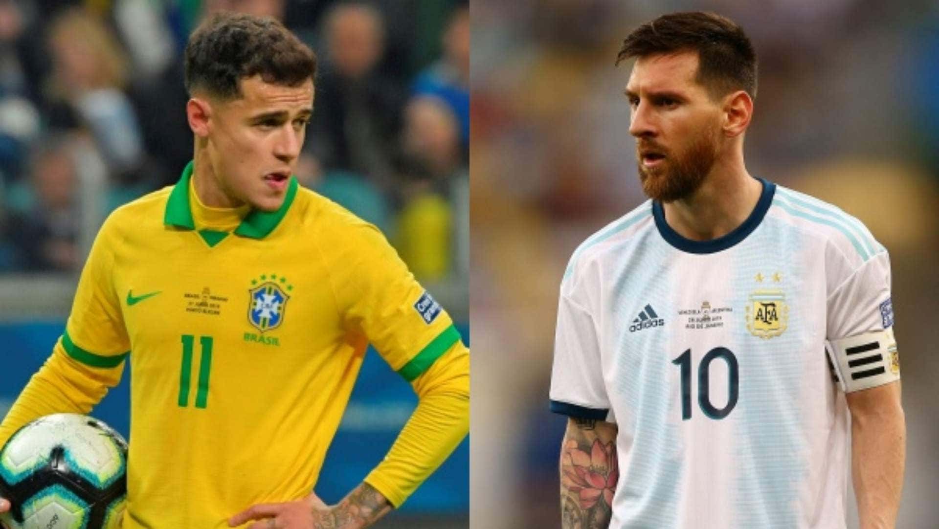 Philippe Coutinho Brazil Lionel Messi of Argentina