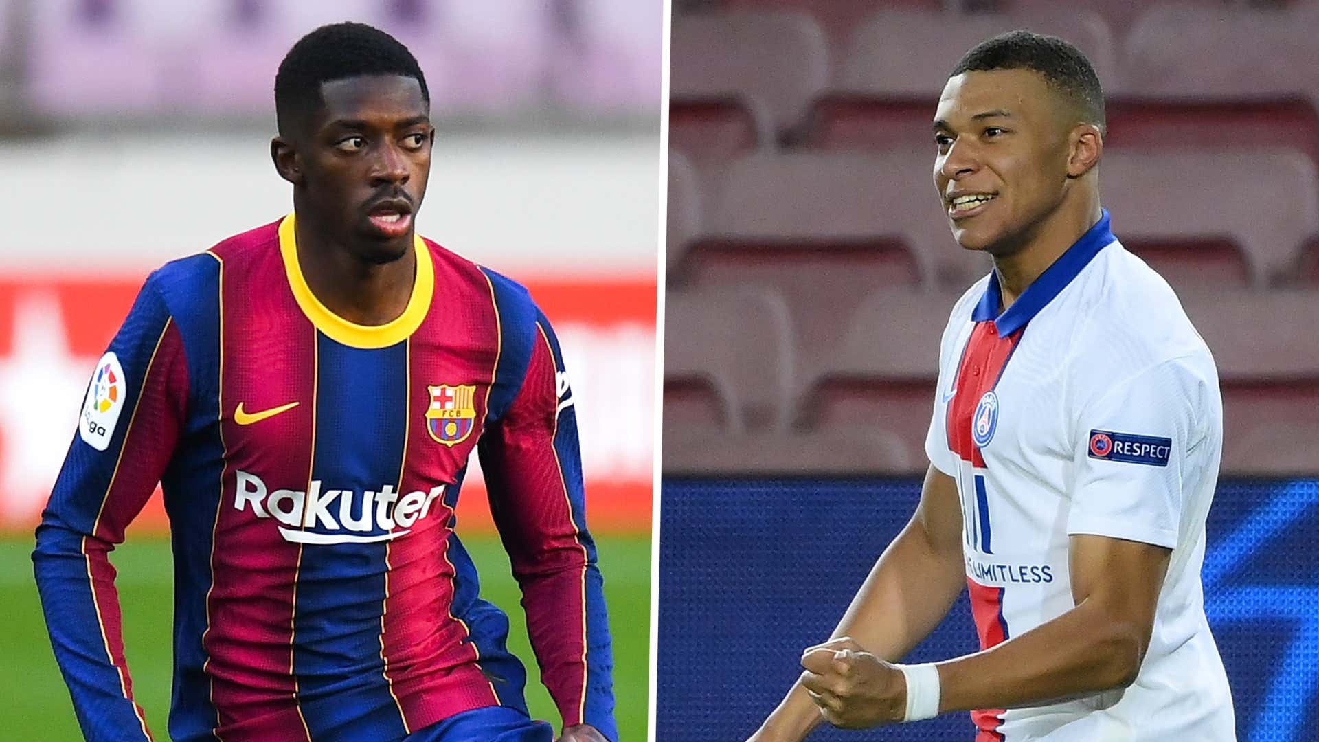Ousmane Dembele Barcelona Kylian Mbappe PSG GFX
