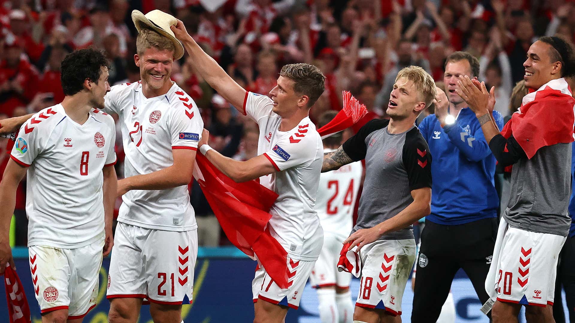 Denmark celebrating post match