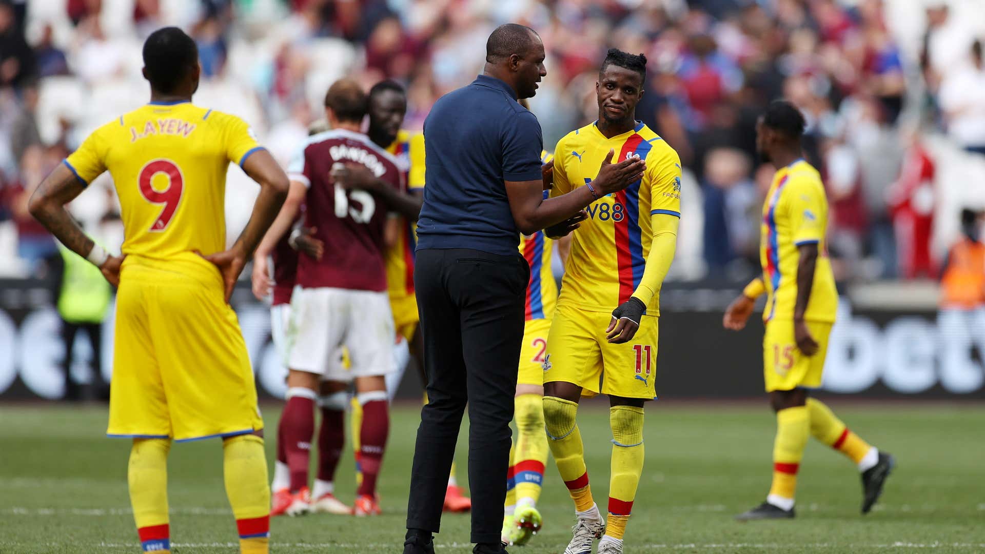 Patrick Vieira and Wilfried Zaha of Crystal Palace