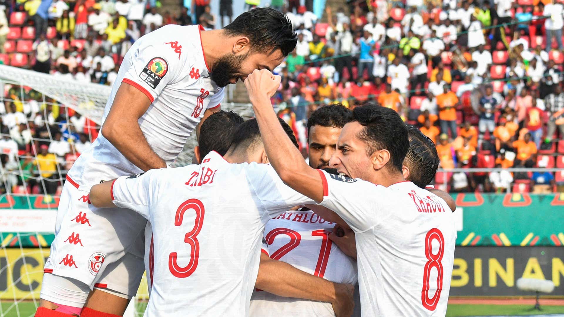 Tunisia celebrate vs Mauritania Africa Cup of Nations 2021