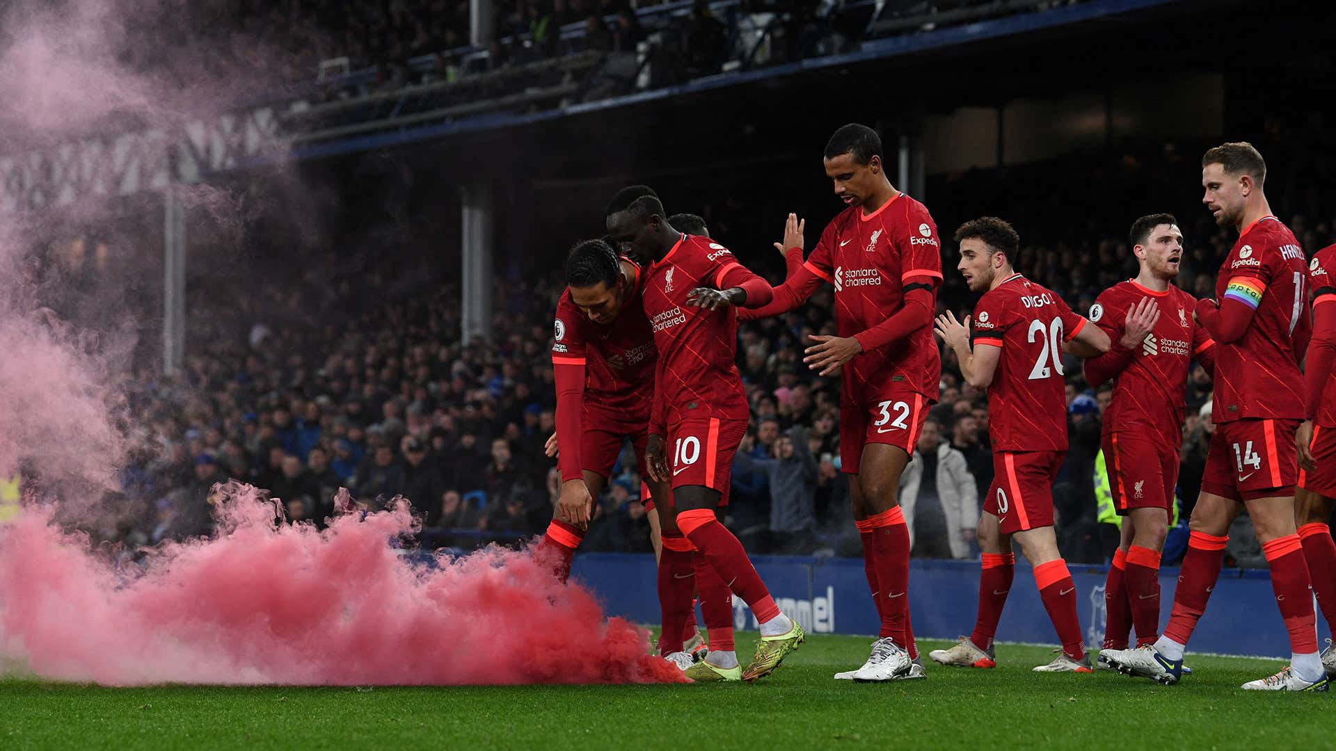 Liverpool celebrating Everton 2021-22
