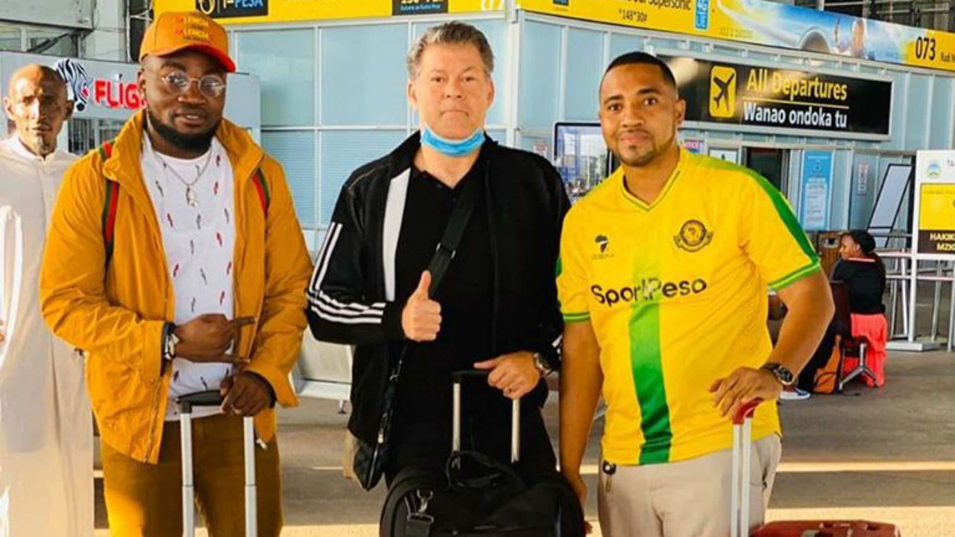 Luc EYmael and David Molinga of Yanga SC.