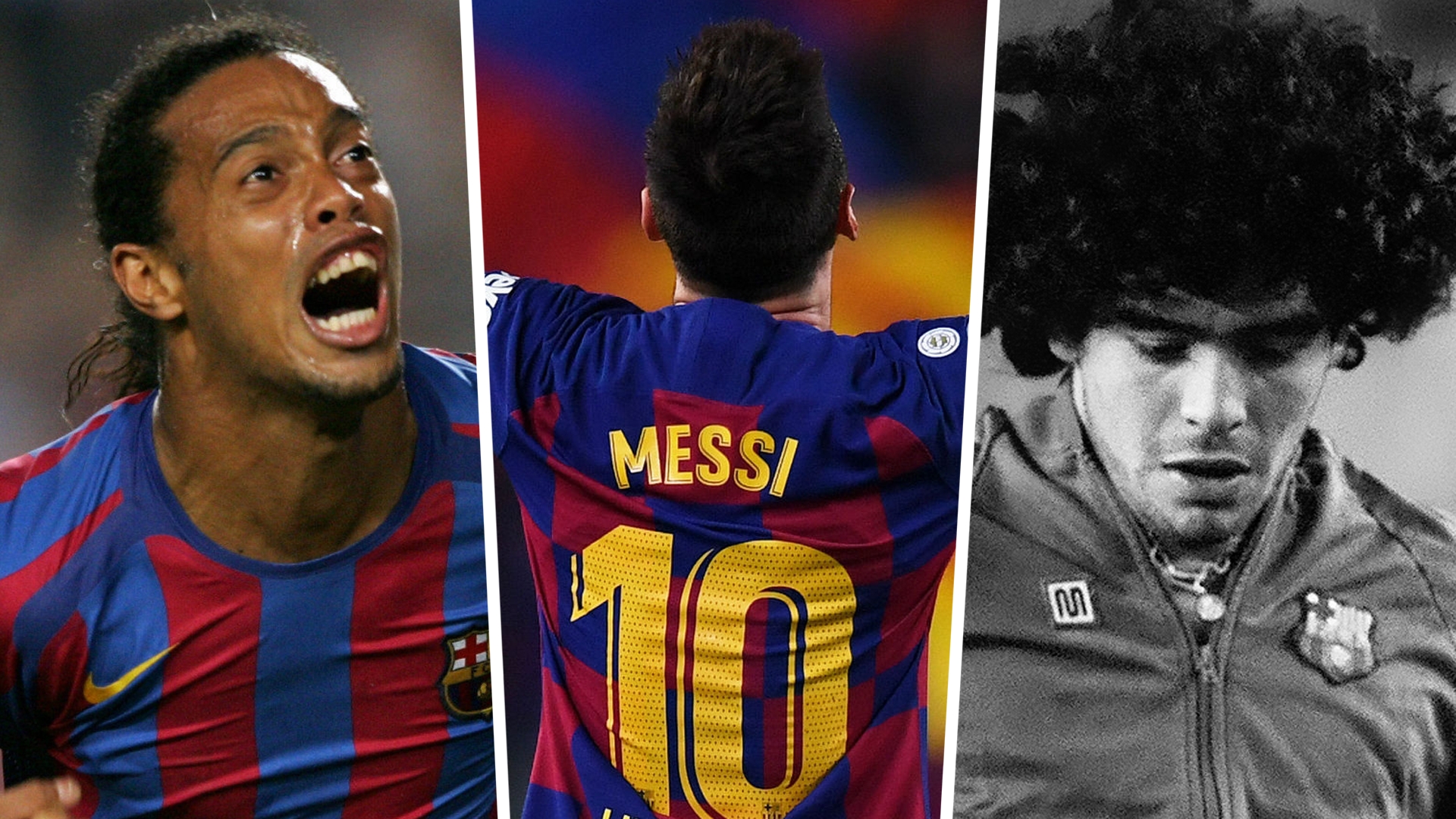 Famous Barcelona No 10s Lionel Messi Ronaldinho And Maradona Goal Com Famous Barcelona No 10s Lionel Messi Ronaldinho And Maradona Goal Com