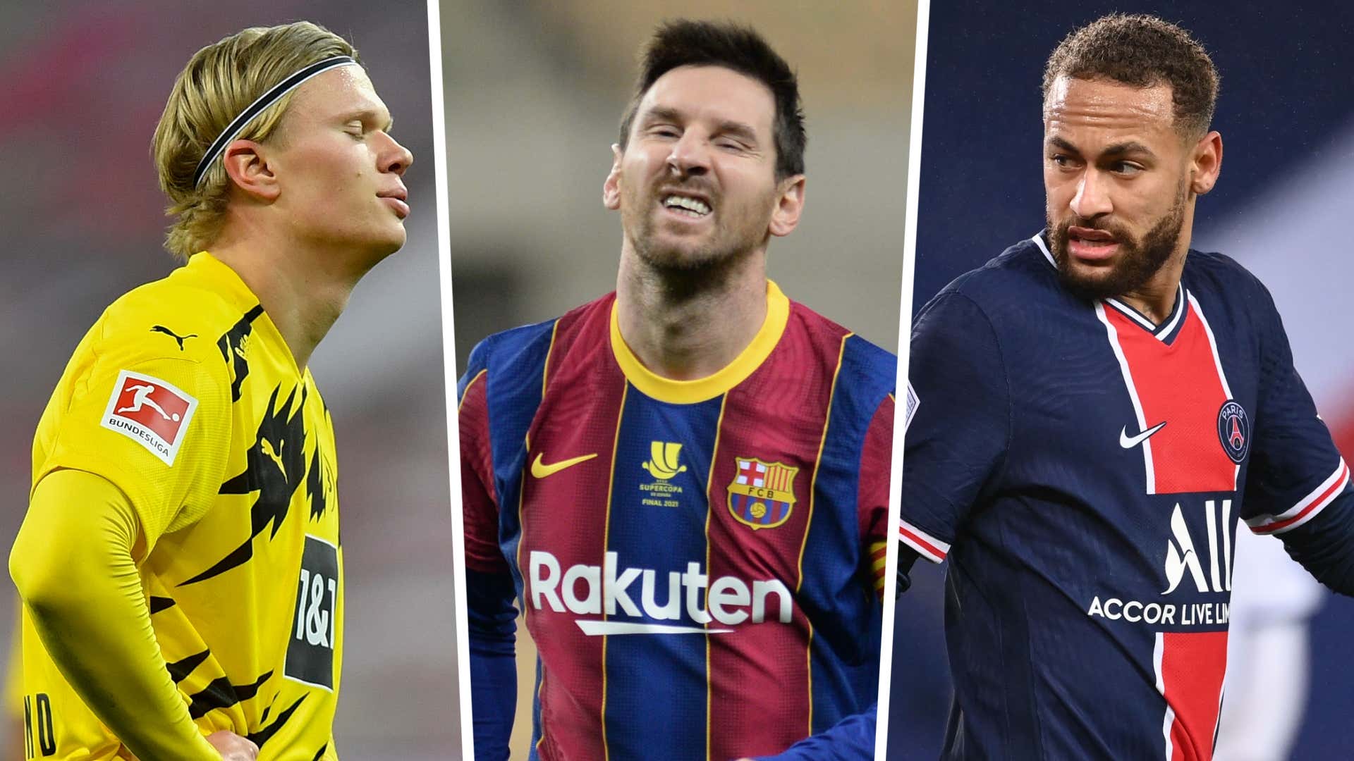 Erling Haaland Lionel Messi Neymar Dortmund Barcelona PSG GFX