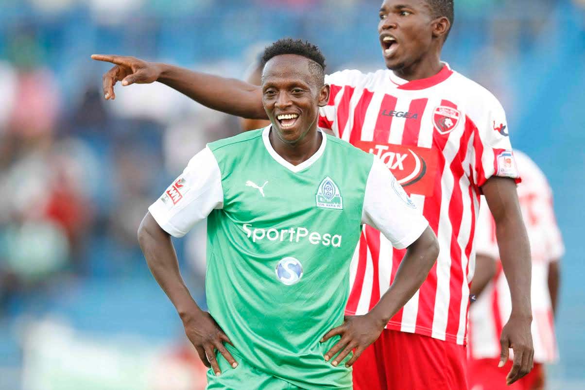 Gor Mahia striker Jacob Keli reacts after missed penalty against Ushuru