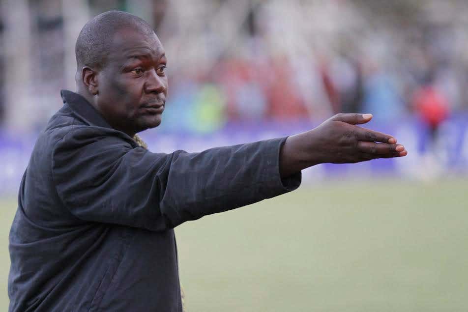 Ulinzi Stars coach Robert Matano gestures to his players as Gor Mahia dropped vital points at Afraha Stadium