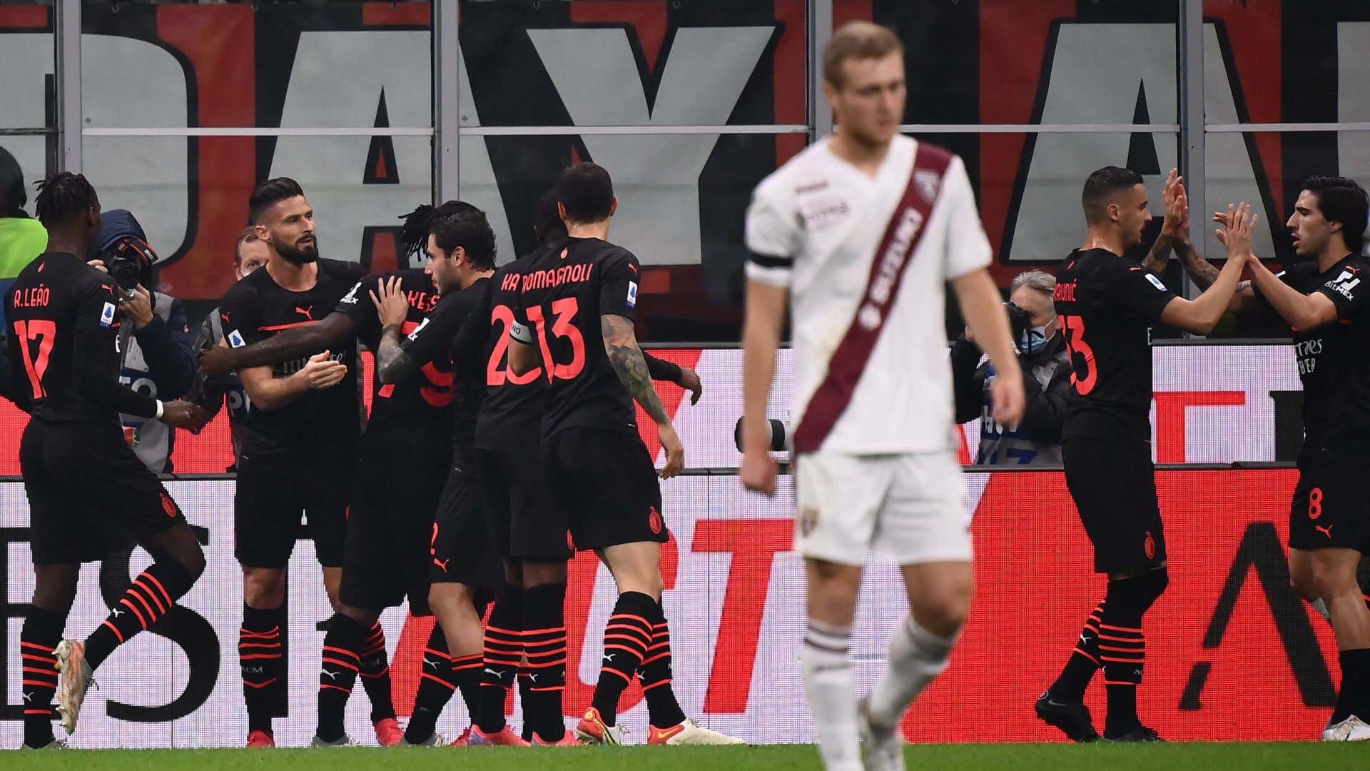 Milan players celebrating Milan Torino Serie A