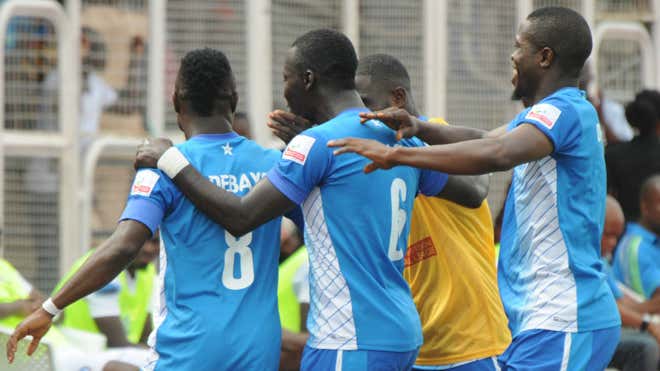 3SC players celebrates Abayomi Adebayo's goal vs Enyimba