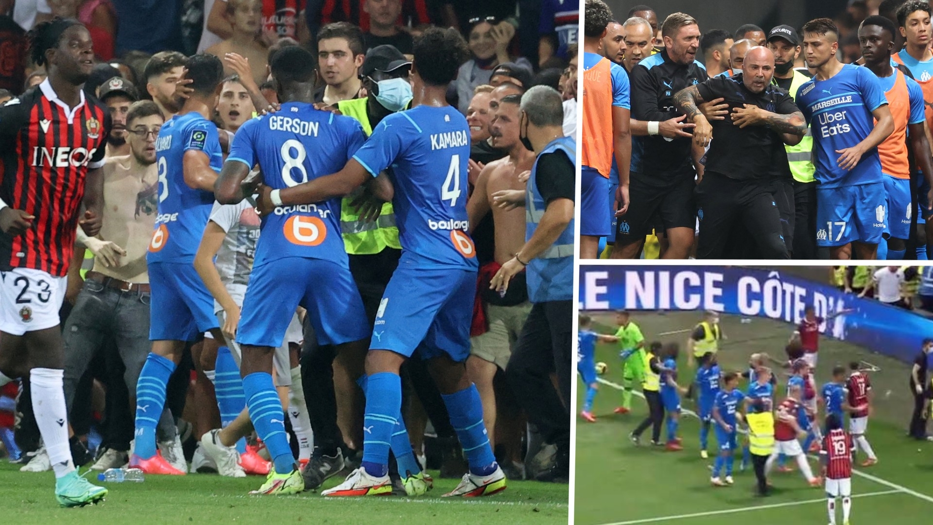 ニースとマルセイユの一戦でファンが乱闘騒ぎの暴徒化 試合途中で打ち切りに Goal Com