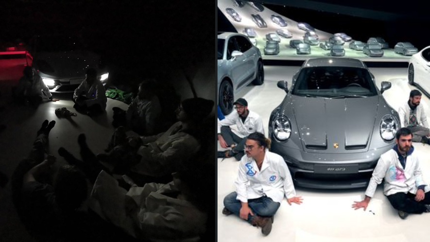 Genius activists glue themselves to Porsche museum floor, then