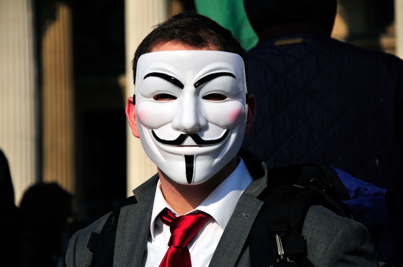 Hugo Weaving, with the Guy Fawkes mask he wore in V for Vendetta.