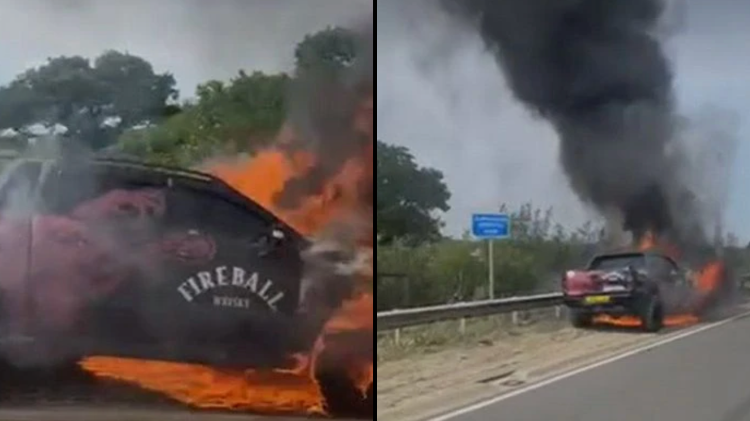 Fireball Whiskey Truck Ironically Goes Up In Flames And Turns Into A Fireball On Highway - Vimarsana News