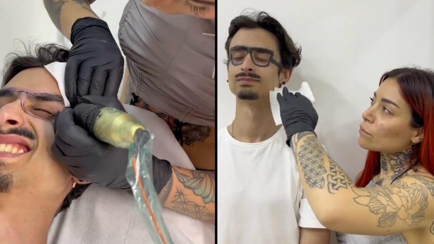 People are shocked after man appears to get glasses tattooed onto his face