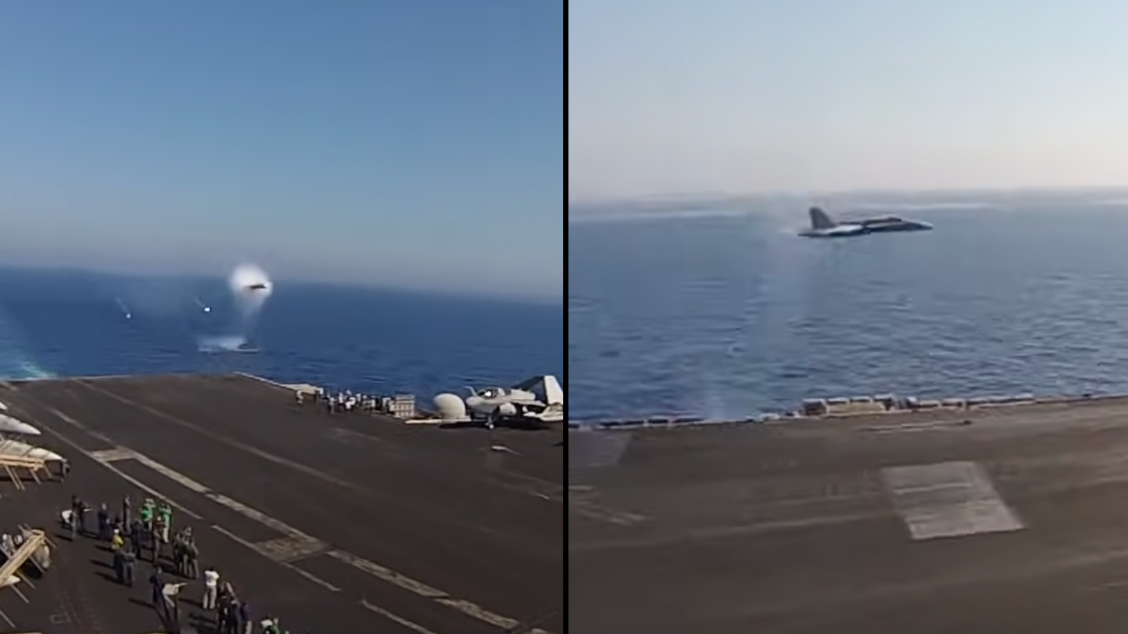 F-18 jet breaks speed of sound before huge sonic boom in