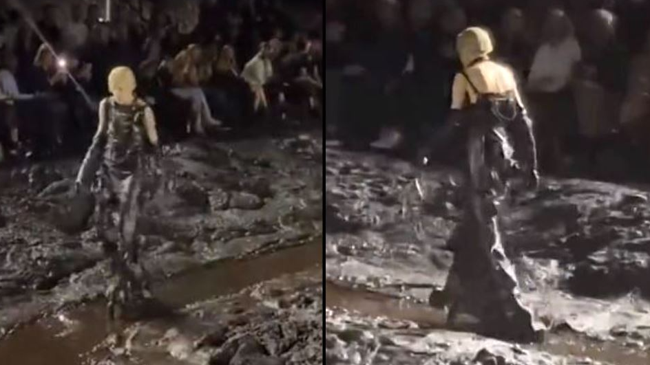 Models Walked Down Muddy Runway at Balenciaga Show