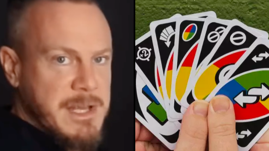 Player whips out an UNO Reverse card after he's given a yellow card by the  referee