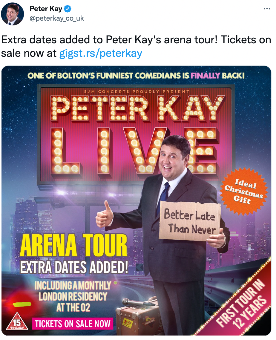 peter kay tour dates 2022