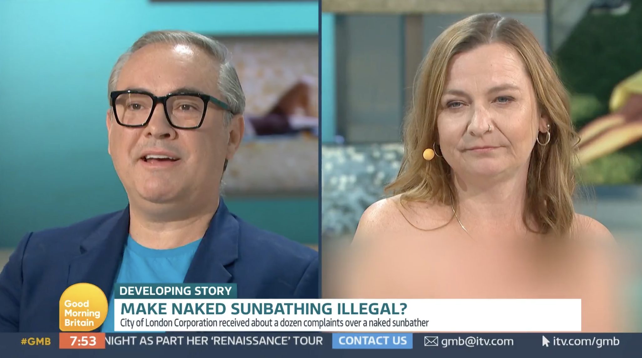 Woman appears on GMB completely naked in argument over nude sunbathing in  parks