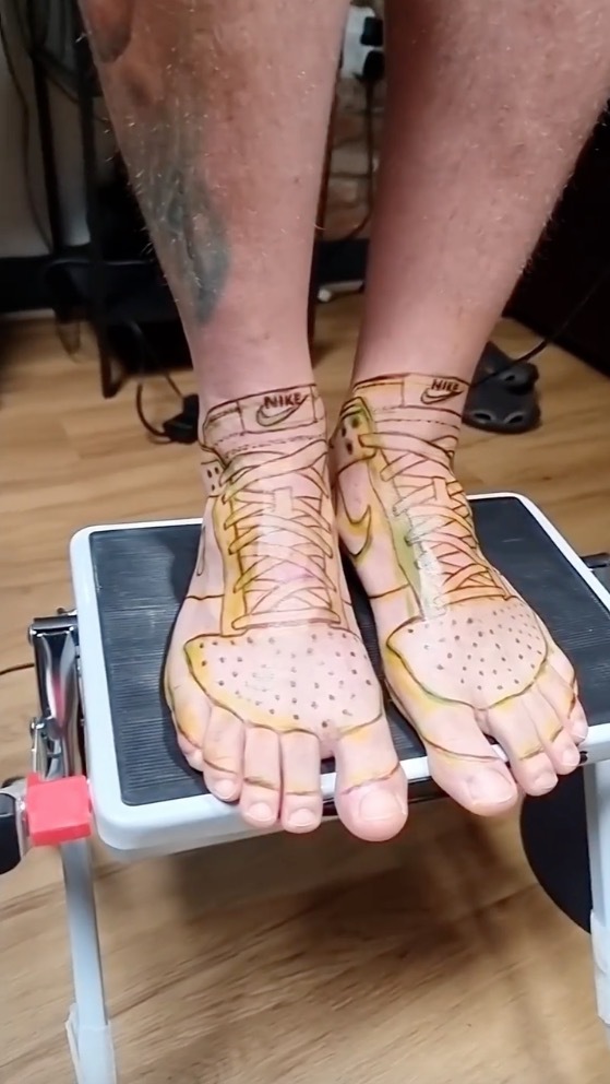 Microrealistic Jordan 8 tattoo on the ankle