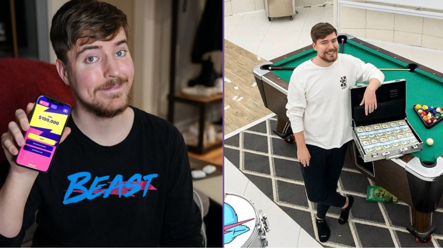 Mr beast is doing a 'going to random people houses challenge'; you hear  someone ring the doorbell; you look through the window and its actually  mrbeast; he features you and gives you
