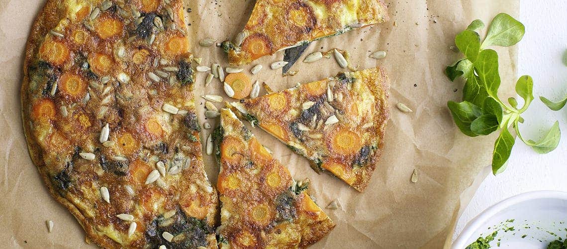 Rezept für eine gesunde und ausgewogene Ernährung bei Schuppenflechte: Tortilla mit Salatpesto Tortilla mit Salatpesto