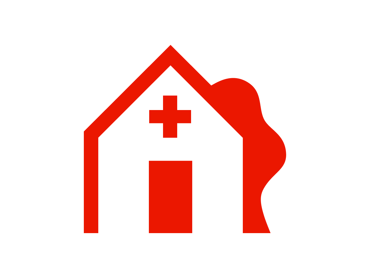Rotes Icon einer Praxis in einem Wohnhaus