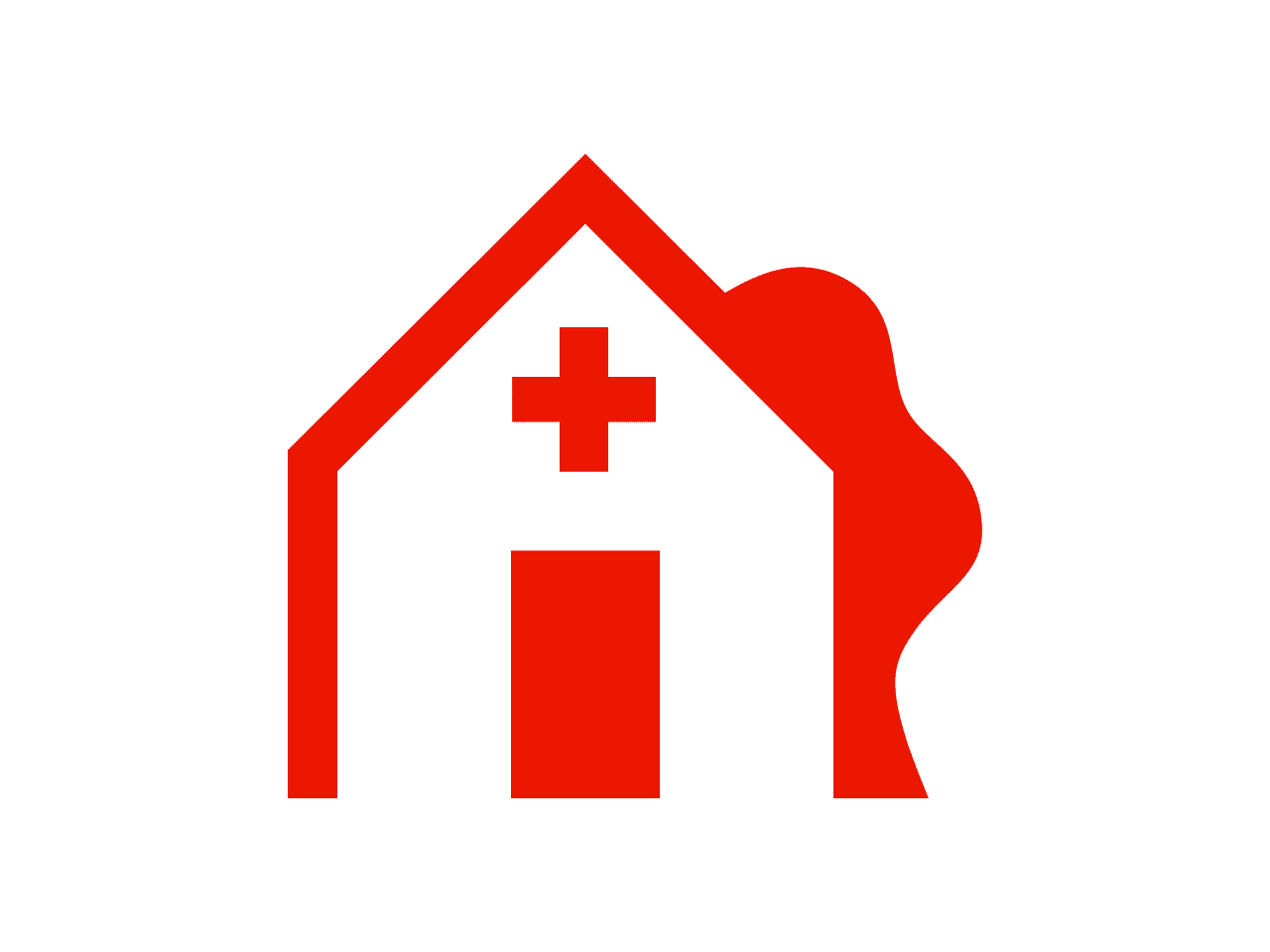 Praxis Ärztin/Arzt Rotes Icon einer Praxis in einem Wohnhaus