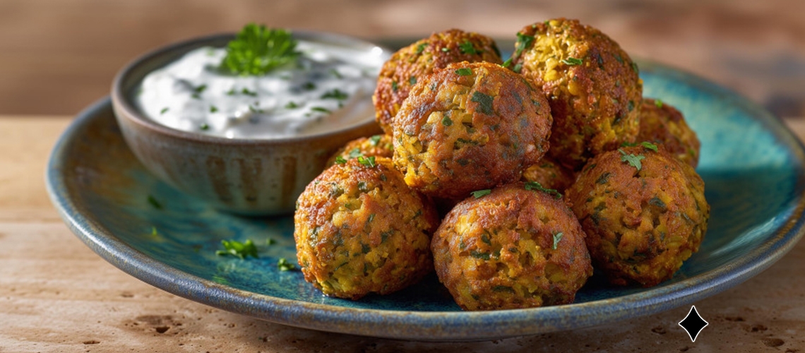Gebackene Falafel mit Joghurt-Minze-Dip