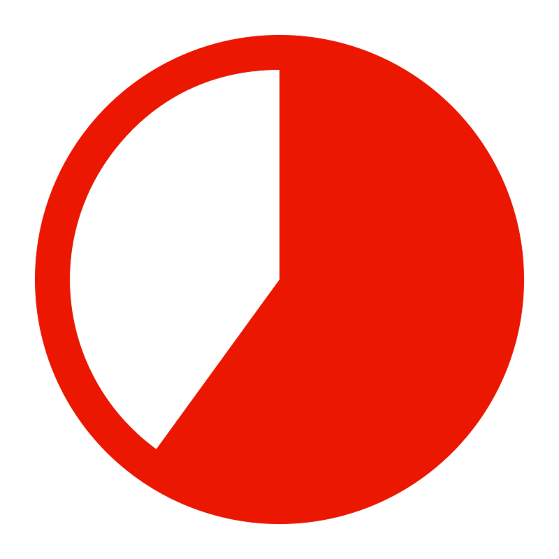 Rotes Icon eines kreisförmigen Diagramms, welches zu zwei Dritteln ausgefüllt ist