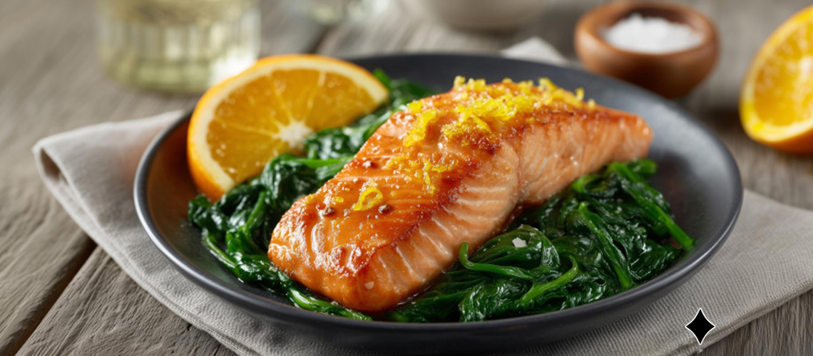 Lachs auf Zitrus-Spinatbett