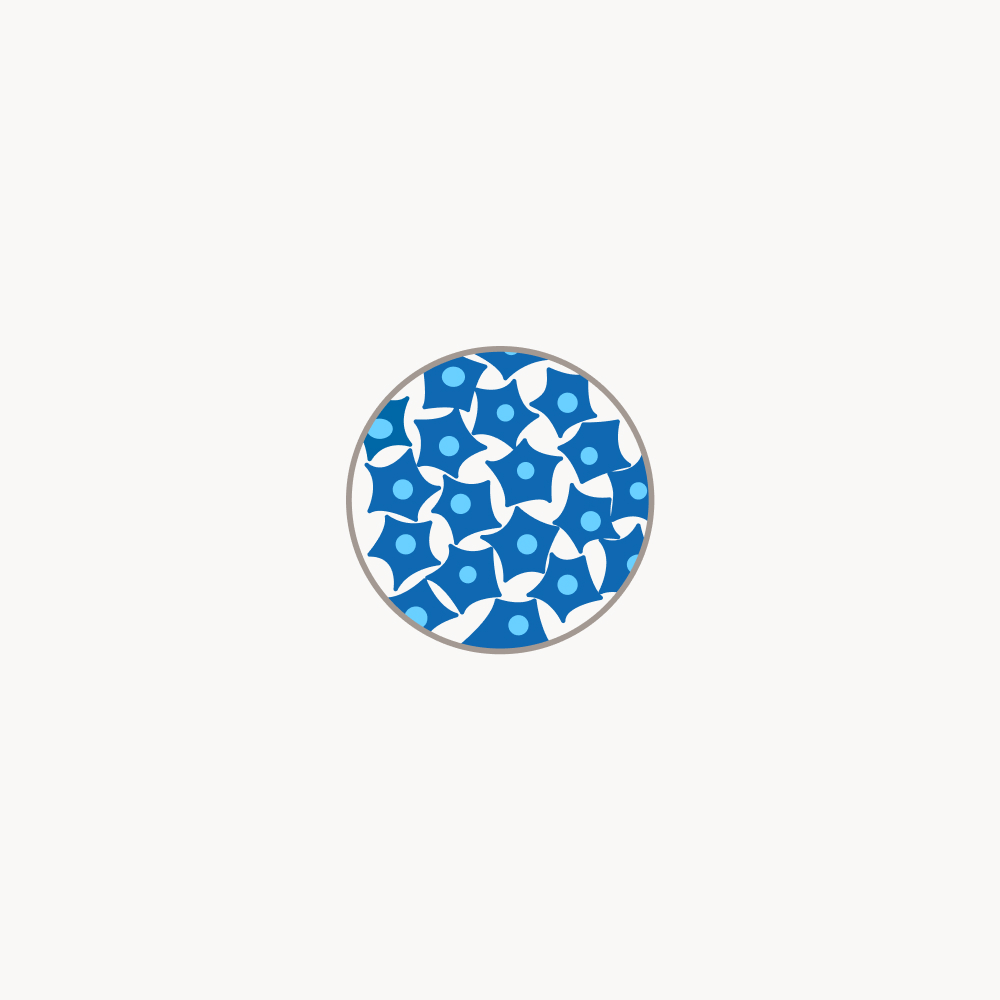 Schematische Darstellung eines Tumors mit blauen Krebszellen während einer Strahlentherapie.