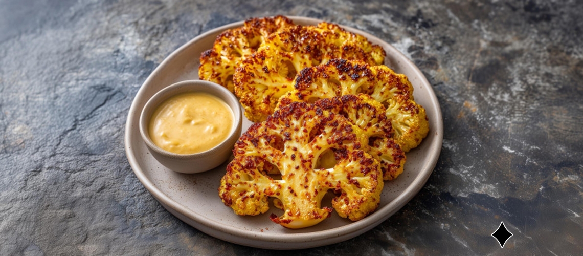 Geröstete Blumenkohl-Steaks mit Tahini-Dip