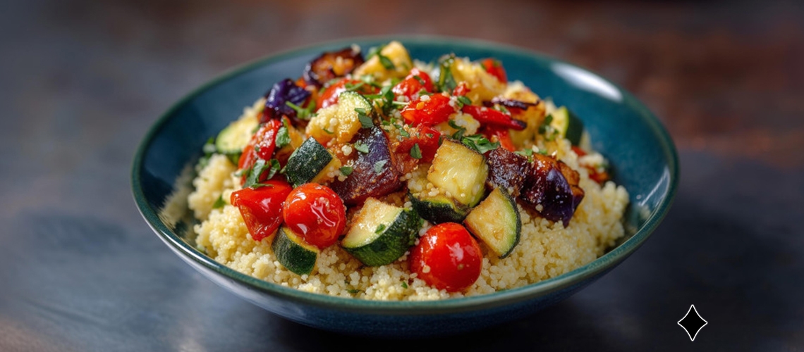 Zitronen-Hirse-Bowl mit geröstetem Gemüse