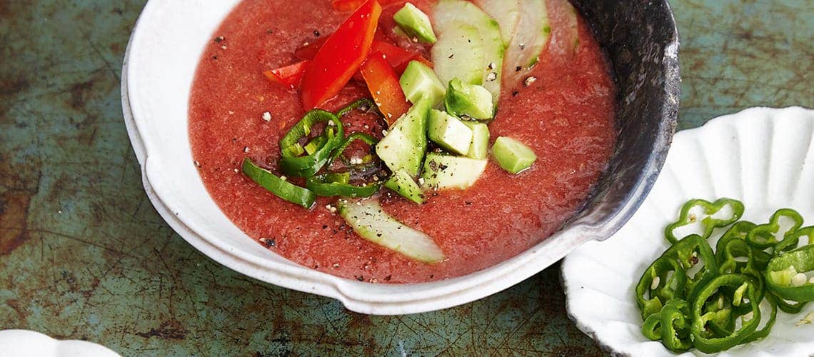 Rezept für eine gesunde und ausgewogene Ernährung bei Schuppenflechte: Klassische Gazpacho Klassische Gazpacho