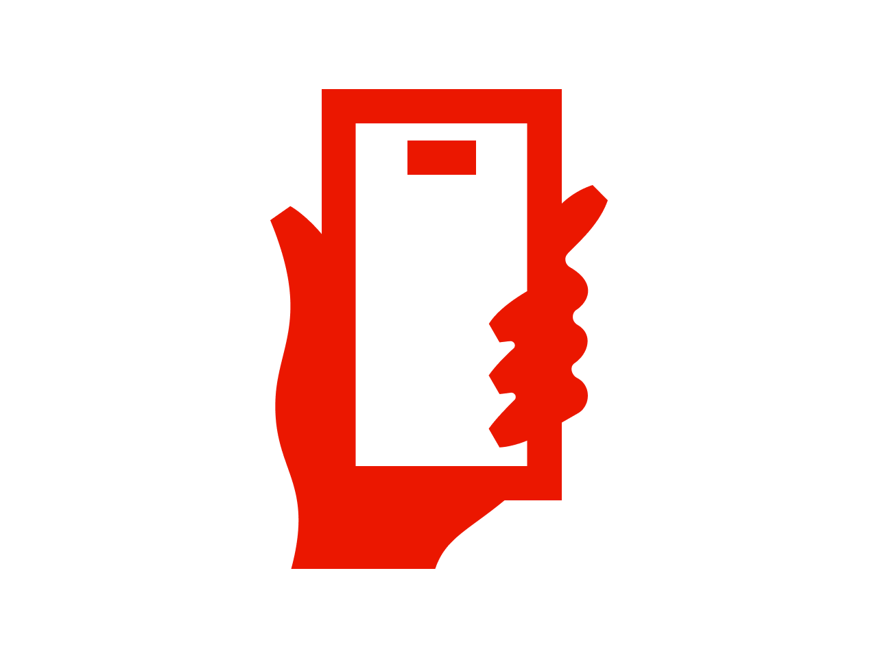 Rotes Icon einer Hand, welche ein Handy hält Telefon