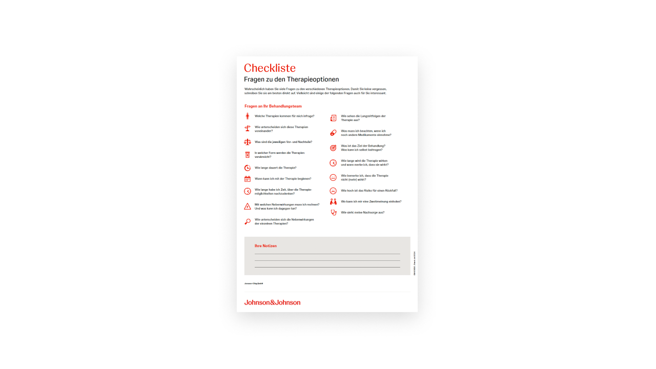 Vorschaubild der Checkliste mit Fragen zu Therapieoptionen bei Lungenkrebs für das Behandlungsgespräch.