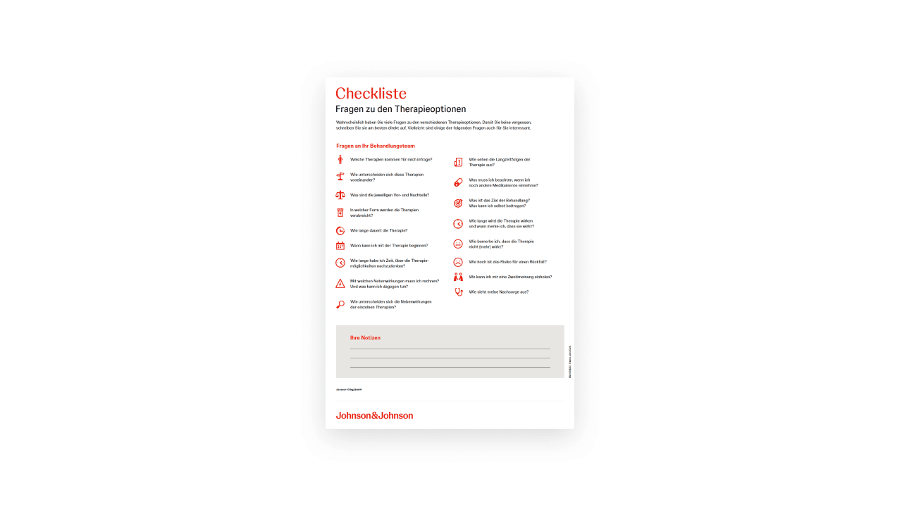 Vorschaubild der Checkliste mit Fragen zu Therapieoptionen bei Lungenkrebs für das Behandlungsgespräch.